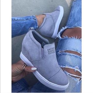 Grey Suede Wedge Sneakers